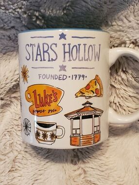 Gilmore Girls Stars Hollow Luke's Diner ICONS AOP Ceramic Mug 20oz Blue Rim NEW